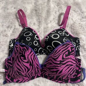 Frederick's of Hollywood Pink Zebra/ Polka Dot Print Bras: 2 pack reversible
